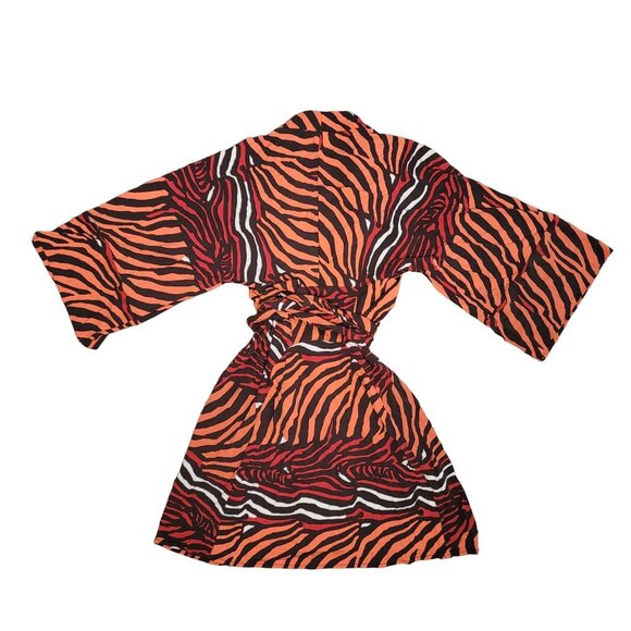 Banana Republic Issa Belted Animal Print Kimono Dress Size 2 Orange Black Wrap - Picture 2 of 7